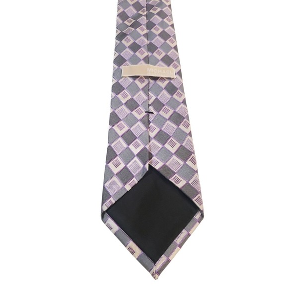 Michael Kors Mens Tie Necktie Designer Luxury Gray Purple White Geometric - Picture 4 of 12